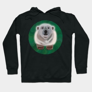 Polar Bear on green circular pattern Hoodie